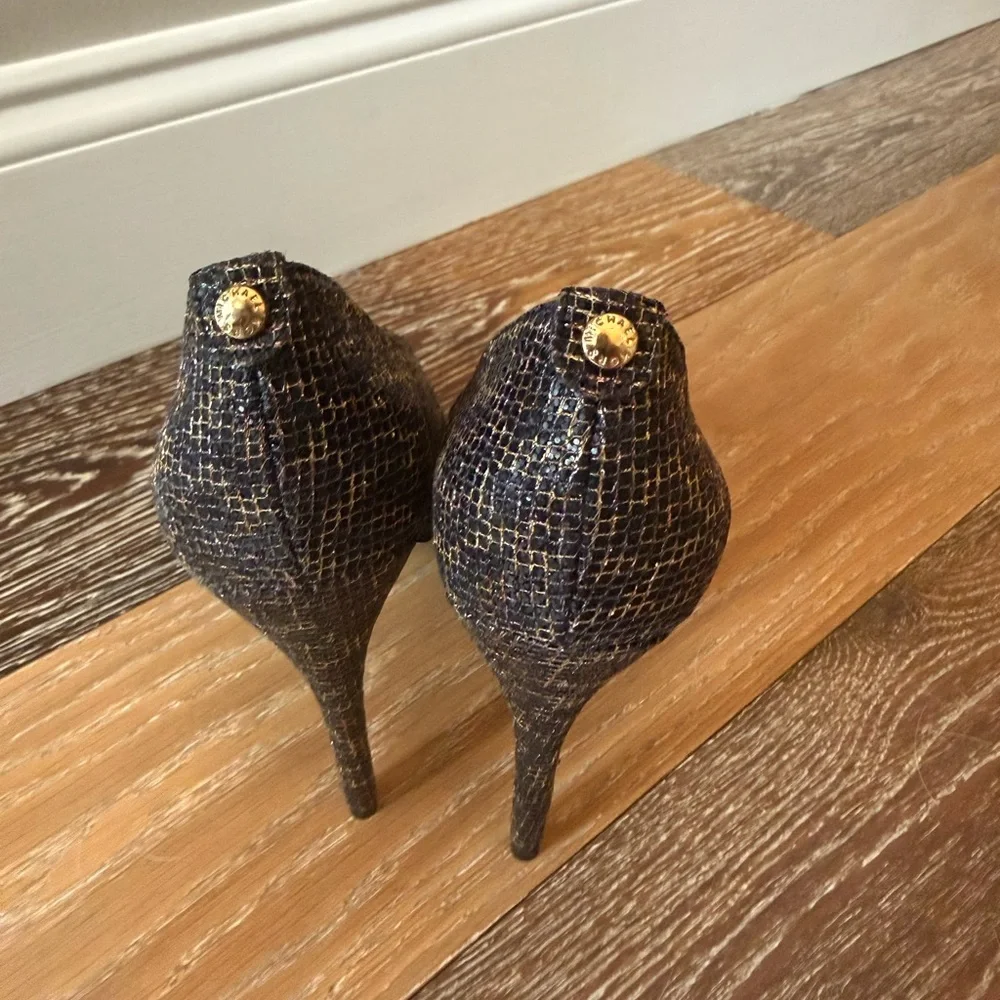 Michael Kors Erika Leopard Print Glitter Platform Peep Toe Pumps Size 7 - Picture 3 of 12